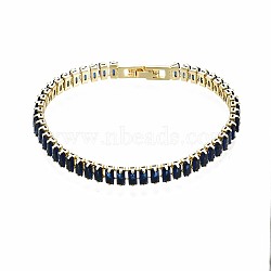 Cubic Zirconia Classic Tennis Bracelet, Real 18K Gold Plated Brass Cubic Zirconia Link Chain Bracelet for Women, Nickel Free, Marine Blue, 7-1/8 inch~7-1/2 inch(18~19cm)(X-ZIRC-S067-073C-NF)