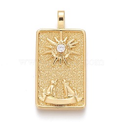 Brass Micro Pave Clear Cubic Zirconia Pendants, Real 18K Gold Plated, Tarot Card Charms, The Moon, The Moon XVIII, 30x15x4mm, Hole: 3~4mm(ZIRC-Z004-01Q)