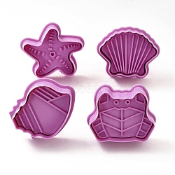 Ocean Themed PET Plastic Cookie Cutters, with Iron Press Handle, Conch, Shell, Crab & Starfish, Old Rose, 46.5~58x49~58x18mm, 4pcs/set(DIY-K056-12)