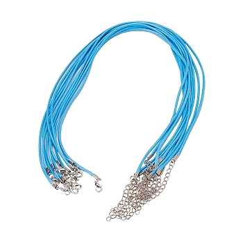 Waxed Cord Necklace Making, with Zinc Alloy Lobster Clasps, Platinum, Dodger Blue, 17.8 inch~18 inch(45.5~46cm), 2mm