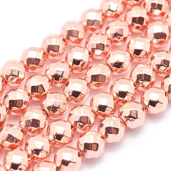 Electroplate Non-magnetic Synthetic Hematite Beads Strands, Grade AAA, Long-Lasting Plated, Faceted, Round, Rose Gold Plated, 2mm, Hole: 1mm, about 185pcs/strand, 15.7 inch(40cm)