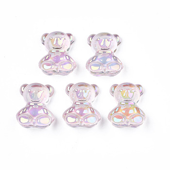 Transparent Acrylic Cabochons, Rainbow Color Plated, Bear, Pink, 21x17.5x9mm