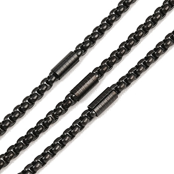 304 Stainless Steel Box Chains, with Column Links, with Spool, Ion Plating(IP), Unwelded, Black, 9x5mm and 4x4mm