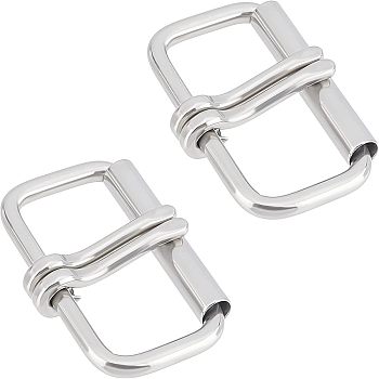 Stainless Steel Roller Buckles, 2 Piece Pin Buckle for Men DIY Belt Accessories, Rectangle, Stainless Steel Color, 73.5x48.5x13.5mm