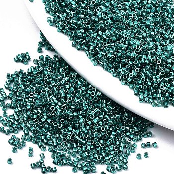 11/0 Grade A Glass Seed Beads, Cylinder, Uniform Seed Bead Size, Metallic Colours, Cadet Blue, 1.5x1mm, Hole: 0.5mm, about 20000pcs/bag