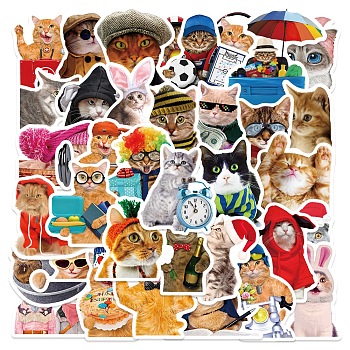 50Pcs 50 Styles Paper Cartoon Stickers Sets, Adhesive Decals for DIY Scrapbooking, Photo Album Decoration, Cat Pattern, 53~63x42~59x0.2mm, 1pc/style