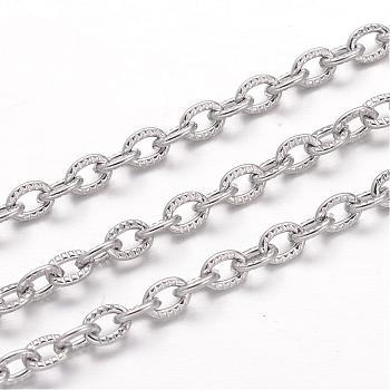 304 Stainless Steel Cable Chains, Textured, Soldered, Oval, for Jewelry Making, Stainless Steel Color, 4x3x0.8mm