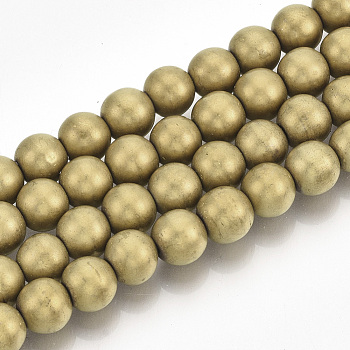 Electroplate Non-magnetic Synthetic Hematite Beads Strands, Matte Style, Round, Golden Plated, 8mm, Hole: 1.5mm, about 50pcs/strand, 15.7 inch