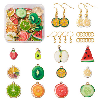 DIY Fruit Theme Earrings Making Kits, with Alloy Enamel Pendants, Brass Earring Hooks & Open Jump Rings, Mixed Color, Pendants: 48pcs/box