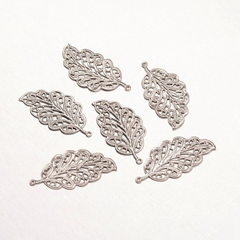 316 Surgical Stainless Steel Pendants, Leaf, Stainless Steel Color, 33.5x17x0.5mm, Hole: 1mm