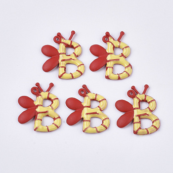Spray Painted Alloy Pendants, Letter B, Red, 21x17x2mm, Hole: 1.2mm
