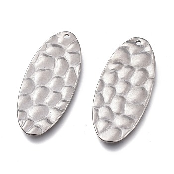 304 Stainless Steel Pendants, Textured, Oval, Stainless Steel Color, 38x16x1~1.5mm, Hole: 1.5mm