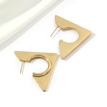 201 Stainless Steel Triangle Stud Earrings, Half Hoop Earrings with 304 Stainless Steel Pins, Golden, 43x3.5mm