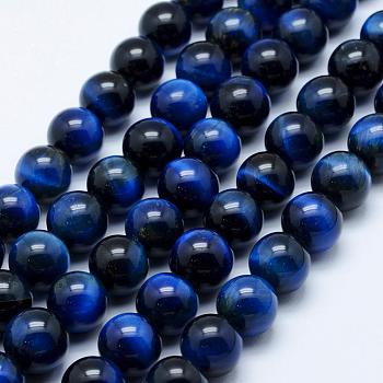 Natural Tiger Eye Beads Strands, Dyed & Heated, Round, 10mm, Hole: 1mm, about 38~39pcs/strand, 14.9 inch(38cm)