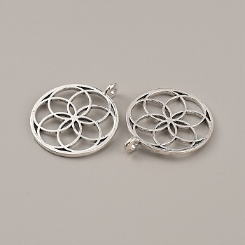 Tibetan Style Zinc Alloy Pendants, Flower of Life Charms, Antique Silver, 35x30x2mm, Hole: 3mm