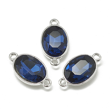 Alloy Glass Links connectors, Faceted, Oval, Platinum, Prussian Blue, 22x12x6mm, Hole: 1.5mm