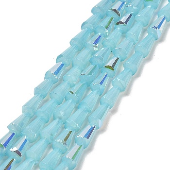 Baking Painted Glass Beads Strands, Imitation Opalite, Faceted, AB Color, Cone, Pale Turquoise, 4x8mm, Hole: 0.8mm, about 68pcs/strand, 21.85~22.05''(55.5~56cm)