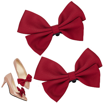 Bowknot Polyester Shoe Decorations, Detachable Iron Shoe Buckle Clips, Dark Red, 72x115x16.5mm