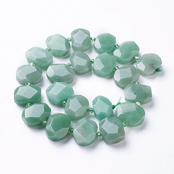 Natural Green Aventurine Beads Strands, Faceted, Oval, 17~22x11~18x6~8mm, Hole: 1.2mm, about 21~22pcs/strand, 15.23 inch~15.35 inch(38.7~39cm)