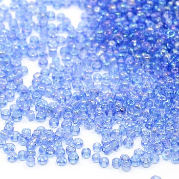 (Repacking Service Available) Round Glass Seed Beads, Transparent Colours Rainbow, Round, Cornflower Blue, 12/0, 2mm, about 12g/bag