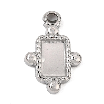 304 Stainless Steel Pendant Cabochons Settings, Rectangle Charms, Stainless Steel Color, Tray: 6.5x4mm, 14x9.5x2mm, Hole: 1.2mm