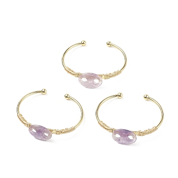Natural Amethyst Coffee Bean Open Cuff Bangle, Real 18K Gold Plated Brass Wire Wrap Jewelry for Women, Cadmium Free & Lead Free, Inner Diameter: 1-7/8x2-1/2 inch(4.7x6.3cm)