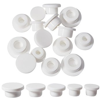 20Pcs 5 Style Silicone Bottle Seal Plug, Reusable Replacement Bottle Stopper, Flat Round, White, 20~30x13~14mm, Inner Diameter: 6~12mm, 4pcs/style