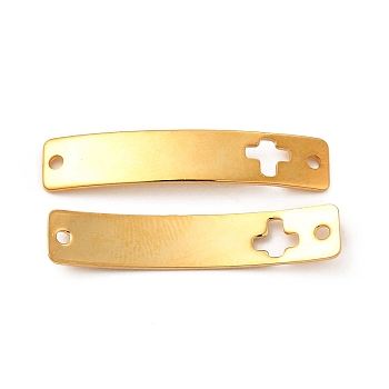 201 Stainless Steel Connector Charms, Real 24K Gold Plated, Curved Rectangle Links, Cross Pattern, 30x6x0.8mm, Hole: 1.4mm