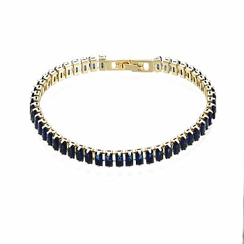 Cubic Zirconia Classic Tennis Bracelet, Real 18K Gold Plated Brass Cubic Zirconia Link Chain Bracelet for Women, Nickel Free, Marine Blue, 7-1/8 inch~7-1/2 inch(18~19cm)