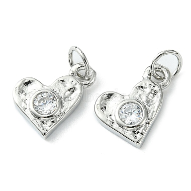 Platinum Clear Heart Brass+Cubic Zirconia Pendants