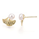 Brass Ginkgo Leaf & Natural Pearl Stud Earrings(PEAR-N020-06F)-2