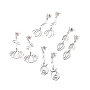 304 Stainless Steel Flower Long Dangle Stud Earrings for Women, Stainless Steel Color, 60~65mm, Pin: 0.7mm