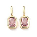 Brass Micro Pave Cubic Zirconia Pendants, Rectangle Charms, Cadmium Free & Lead Free, Long-Lasting Plated, Rack Plating, Real 18K Gold Plated, 19x8x6mm, Hole: 7x4mm(KK-C252-10G)