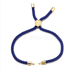 Adjustable Polyester Cord Bracelet, with Brass Finding, for Slider Bracelet Making, Dark Blue, 4-1/8 inch(10.5cm), Hole: 2mm(MAK-WH0013-01)