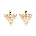 Brass with Cubic Zirconia Cup Pearl Peg Bails Pin Pendants, Butterfly, for Half Drilled Beads, Real 18K Gold Plated, Clear, 15x17x3mm, Hole: 4.5~5x2.5mm, Pin: 0.8mm(KK-T079-51G)