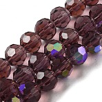 Electroplate Transparent Glass Beads Strands, Faceted(32 Facets), Round, Rainbow Plated, Old Rose, 8mm, Hole: 1mm, about 66~69pcs/strand, 19.29~19.57 inch(49~49.7cm)(EGLA-A035-T8mm-L13)