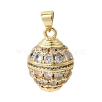 Brass Micro Pave Clear Cubic Zirconia Pendants, Round Charms, Rack Plating, Lead Free & Cadmium Free, Long-Lasting Plated, Real 18K Gold Plated, 19x14mm, Hole: 4.5x3.5mm(KK-L267-08G)