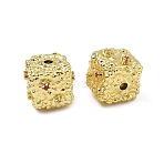 Brass Micro Pave Cubic Zirconia Beads, Square with Flower Pattern, Cadmium Free & Lead Free, Rack Plating, Real 18K Gold Plated, 13x13x12mm, Hole: 2mm(KK-D224-10G)