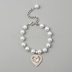 Heart Alloy Rhinestone Puppy Cat Pendant Necklace, Imitation Pearl Bead Chain Pet Collar, with Lobster Claw Clasp, Chain Extender, Platinum & Rose Gold, 8-5/8 inch220mm)(AJEW-WH0248-251)