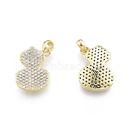 Ion Plating(IP) Brass Micro Pave Clear Cubic Zirconia Pendants, Gourd, Real 18K Gold Plated, 15x11x3mm, Hole: 5x2mm(KK-C006-24G)