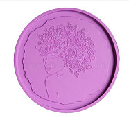 Cup Mat Silicone Molds, Resin Casting Coaster Molds, For UV Resin, Epoxy Resin Craft Making, Flat Round with Girl Pattern, Medium Orchid, 130x8mm(SIMO-PW0002-15B)
