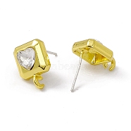 Rack Plating Alloy Stud Earring Findings, with Crystal Rhinestone, 925 Sterling Silver Pins and Vertical Loops, Cadmium Free & Lead Free, Square with Heart, Light Gold, 14x10x4.5mm, Hole: 2mm, Pin: 0.6mm(FIND-I030-14LG)