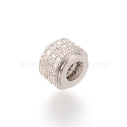 Brass Micro Pave Cubic Zirconia Beads, Column, Platinum, 9x6.5mm, Hole: 4mm(X-ZIRC-S053-YS013-2)