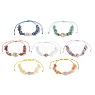 Natural Chip Gemstone Braided Bead Bracelet Sets, Alloy Rhinestone & Enamel Evil Eye Link Bracelets for Women, Mixed Color, Inner Diameter: 1-1/8~3-1/8 inch(3~8cm), 7pcs/set(BJEW-JB08948)