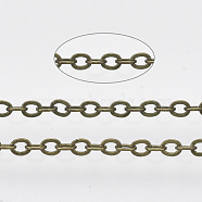 Brass Coated Iron Cable Chains, Soldered, with Spool, Flat Oval, Antique Bronze, 2.2x1.7x0.3mm, about 39.37 Feet(12m)/roll(CH-T002-05AB)