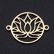 201 Stainless Steel Links, for Chakra, Laser Cut, Round Ring with Lotus Flower, Golden, 17.5x23x1mm, Hole: 1.4mm(STAS-S105-JN898-2)