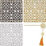 CHGCRAFT 12Pcs 3 Colors Alloy Filigree Joiners Findings, Hollow, Square, Mixed Color, 80x80x1mm, 4pcs/color(FIND-CA0004-94)