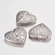 316 Stainless Steel Locket Pendants, Photo Frame Charms for Necklaces, Heart with Tree of Life, Stainless Steel Color, 29x29x7mm, Hole: 2mm(X-STAS-G168-06P)