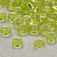 8/0 Grade A Round Glass Seed Beads, Silver Lined, Green Yellow, 8/0, 3x2mm, Hole: 1mm, about 10000pcs/pound(SEED-Q007-3mm-F48)