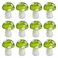 10Pcs Mushroom Handmade Lampwork Beads, Green Yellow, 12.5~14x10~11mm, Hole: 1.5mm(LAMP-YW0001-08A)